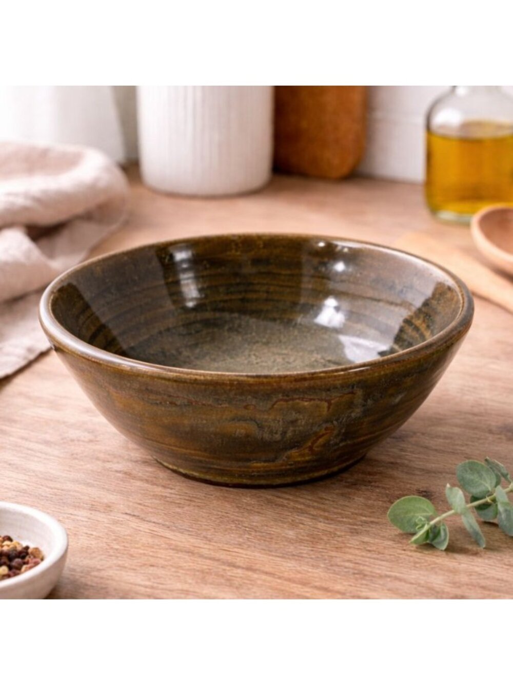 Handmade Vintage Ceramic Bowl Earthy Brown Glaze 6" Diameter Signed By Artist